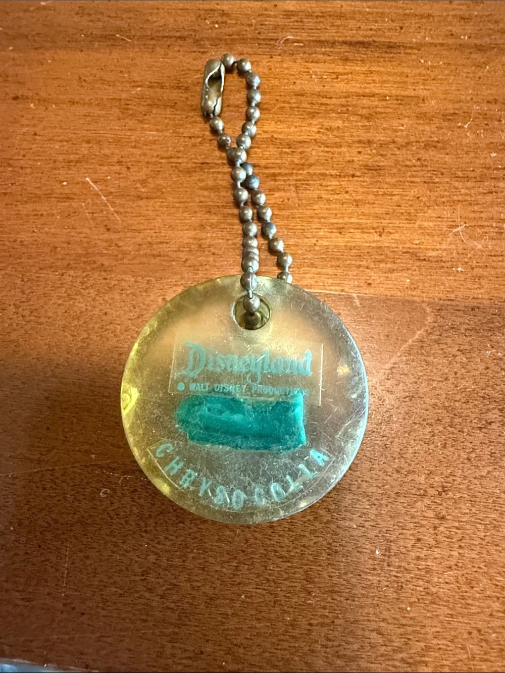 Vintage Disney Yellow Acrylic Pendant with Green Chrysocolla Accent